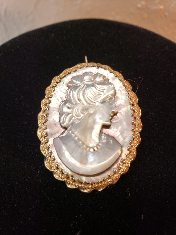 ヴィンテージ 14K イエロー ゴールド アワビ貝 カメオ ペンダント  