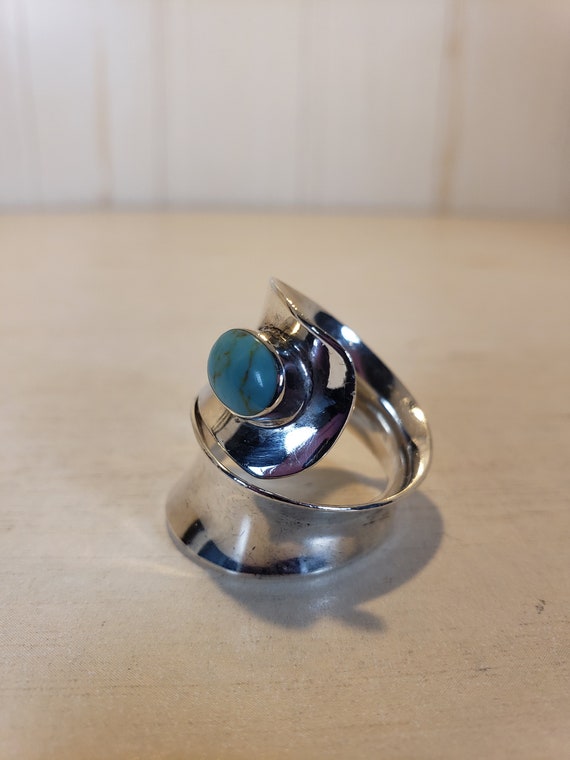 Vintage Sterling Silver Turquoise Wrap Around Rin… - image 7