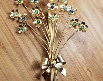 CORO Pegasus C1945 Sterling Silver Vermeil Flower Bouquet Bow Brooch Pin 4.5"