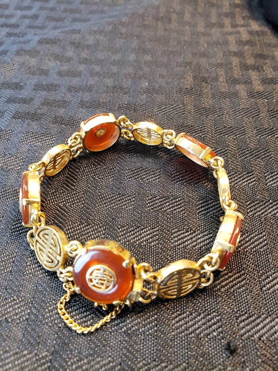 Vintage Sterling Silver Gold Gilt Carnelian Chine… - image 9