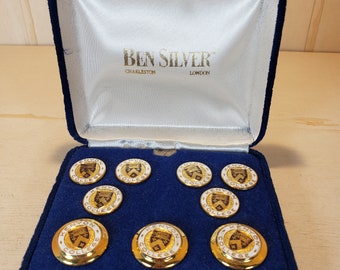 Ensemble de boutons de veste Ben Silver Kenyon College of Ohio dans une boîte en feutre
