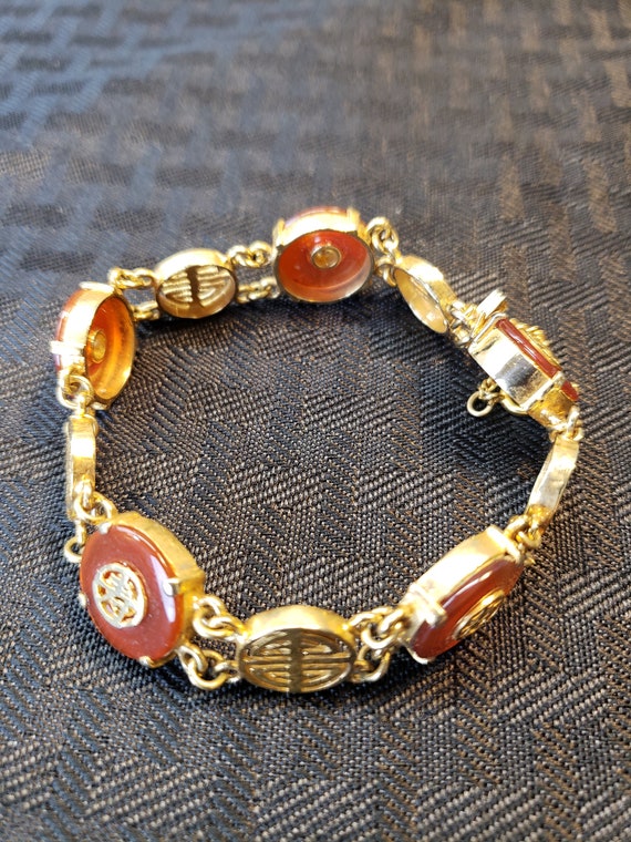 Vintage Sterling Silver Gold Gilt Carnelian Chine… - image 8