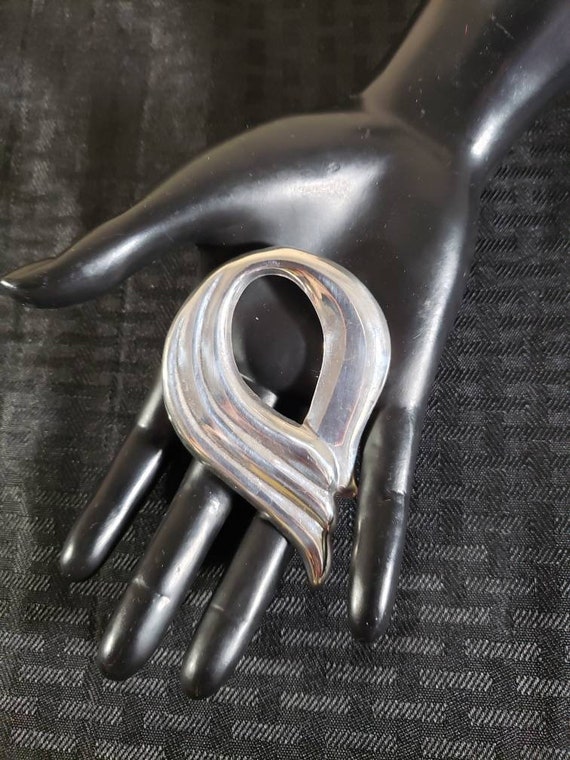 Vintage Sterling Pendant Brooch Modernist Swirl E… - image 4