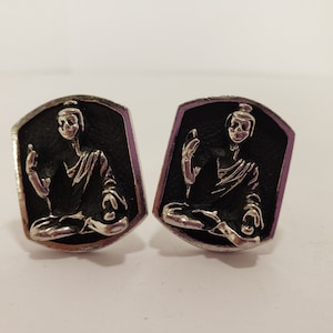 Vintage Silver and Black Tone Sitting Buddha Cufflinks