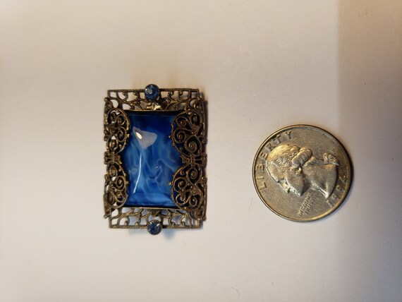 Antique Art Deco Filigree with Blue Marble and Rh… - image 4