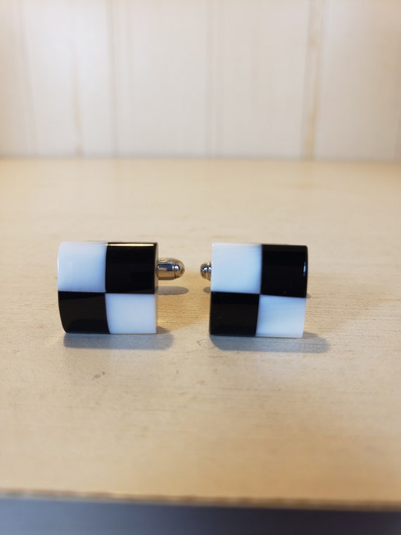 Sterling Silver Onyx Mother of Pearl Cufflinks