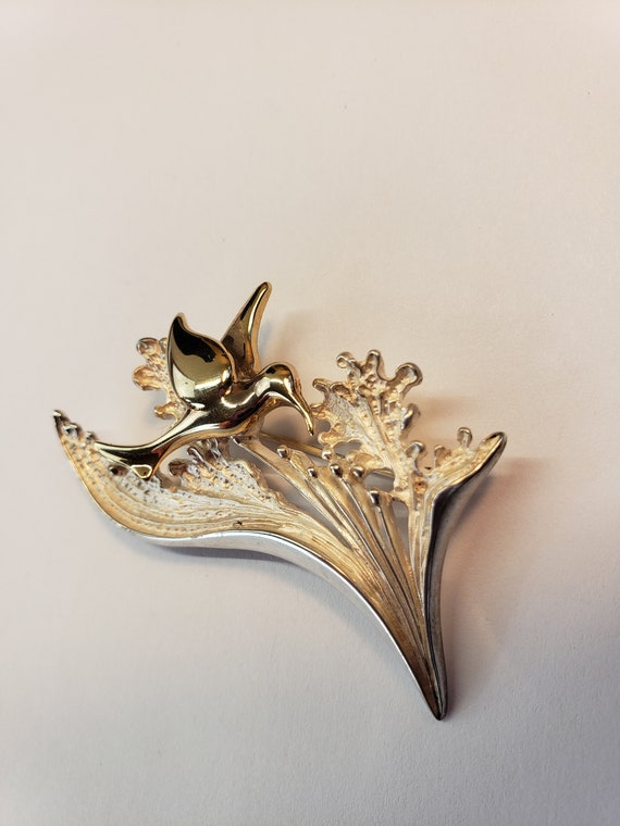 Vintage Sterling Silver Two Tone Flower and Bird … - image 4