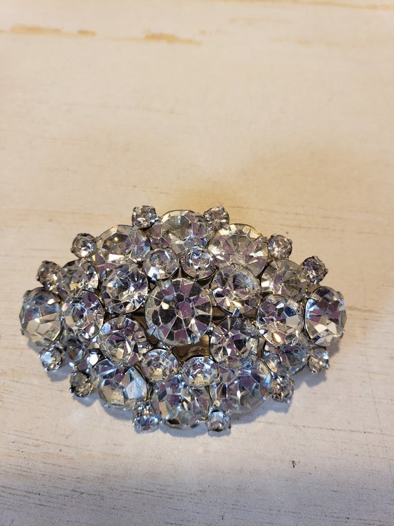 Vintage Clear Crystal Oval Dome Large Brooch - image 5