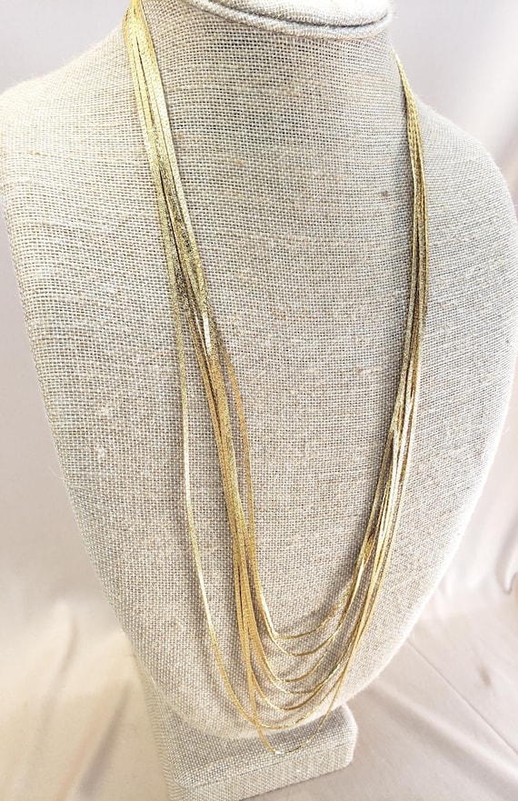 Vintage Monet Gold Plated Seven Strand Silky Necklace View 2
