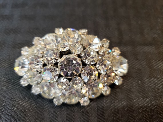 Vintage Clear Crystal Oval Dome Large Brooch - image 7