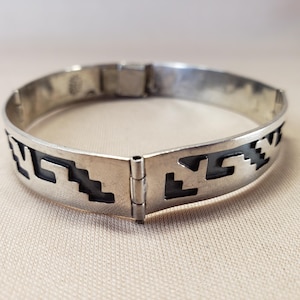 Vintage Taxco Sterling Silver Hinged Overlay Panel Bracelet