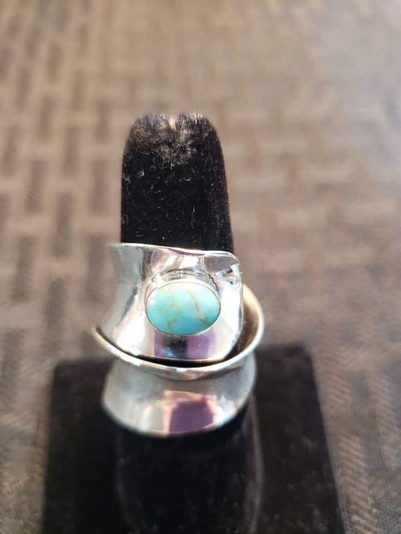 Vintage Sterling Silver Turquoise Wrap Around Rin… - image 1