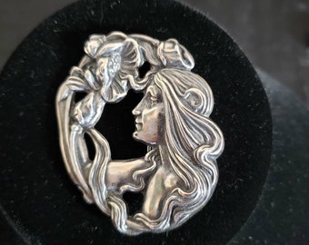 Broche de cabello suelto de mujer de plata estilo Art Nouveau vintage