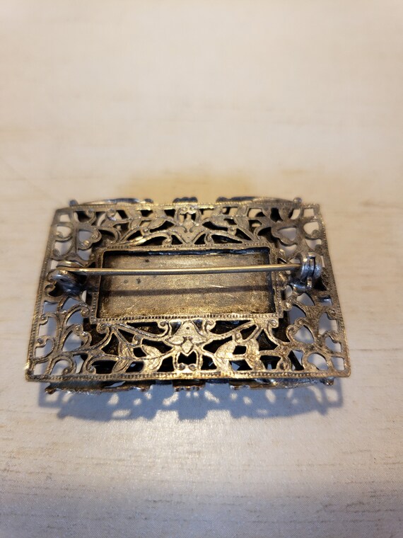 Antique Art Deco Filigree with Blue Marble and Rh… - image 10