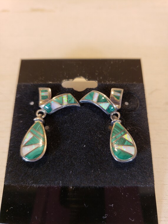 Vintage Navajo Sterling Silver Malachite Opal Inl… - image 5