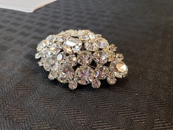 Vintage Clear Crystal Oval Dome Large Brooch - image 10