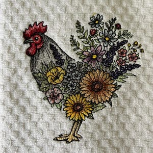 Blooming Rooster Machine Embroidered Towel