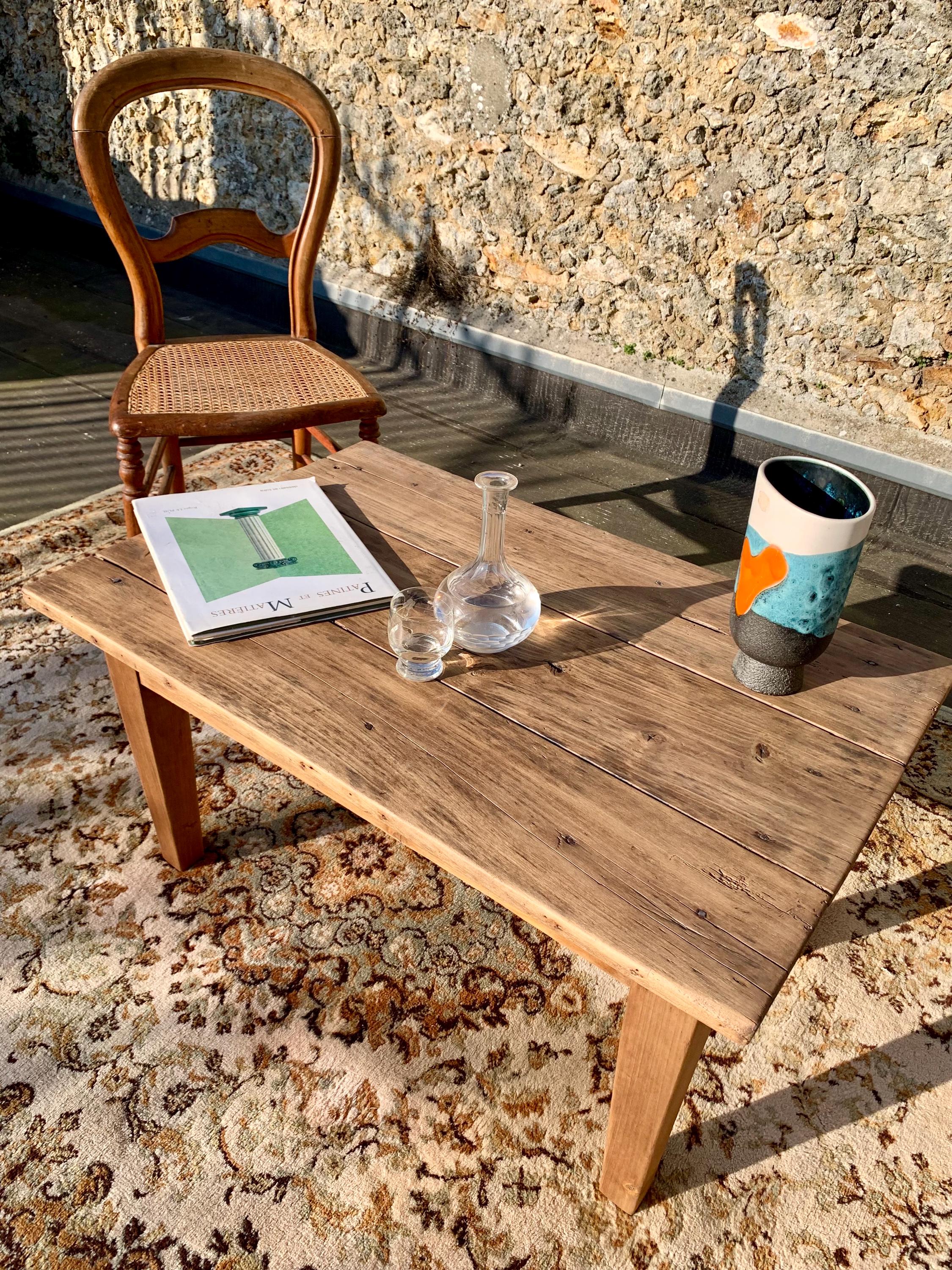 Table Basse En Bois Massif Uncle Joe's - Style Vintage Industriel - Marron Clair - Neuve