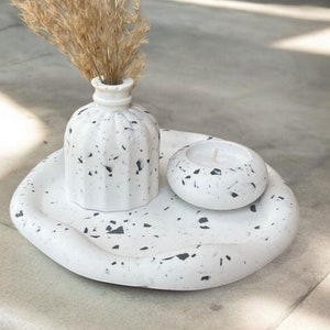 Handmade Concrete Terrazzo Decor Set: Tray, Vase & Candle Holder