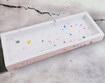 Colorful Terrazzo Bathroom Storage Tray, Home Decor Tray, Decorative Livingroom Rectangular Tray, Personalized Home Gift for Her