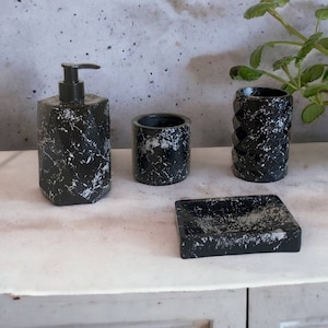 Handmade Black Marble Concrete Bathroom Set: Modern Restroom Accessories