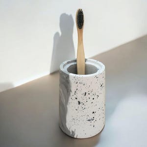 Biały Terrazzo i Marmurowy Uchwyt Na Szczoteczki Do Zębów, Betonowa Funkcjonalna Ceramika, Akcesorium Łazienkowe, Minimalistyczne Akcesoria Biurowe