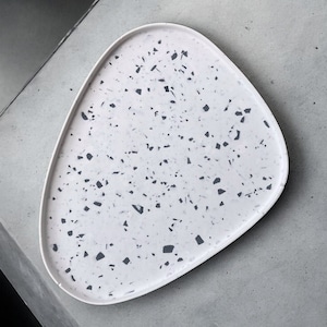 Concrete Terrazzo Tray: Irregular Decorative Dish, Jewelry & Candle Holder