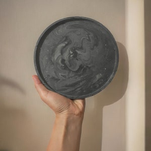 Dark Grey Round Tray, Concrete Display Plate, Jewelry and Trinket Tray, Cement Organizer Dish, Key Holder