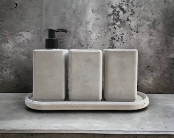 Ensemble d'accessoires minimalistes en béton pour lavabo, petit distributeur de lotion avec pompe, porte-brosse à dents gris avec plateau, nouvelles idées cadeau déco