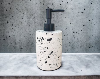 Distributeur de savon liquide Terrazzo, Distributeur de lotion moderne en béton, Bouteille de savon pour lavabo de salle de bain avec pompe, Bouteille de comptoir de bain unique