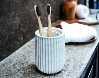 Marble Pattern Utensil and Pen Holder, Ribbed Toothbrush Holder, Natural Home Decor, Office Accessories, Concrete Dry Flower Vase