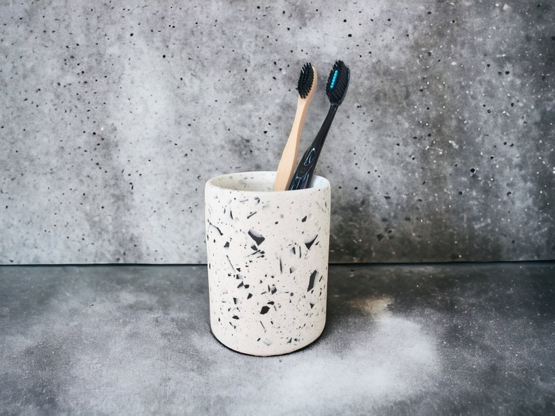 Terrazzo Bathroom Accessory Set Modern Black and White Bath Etsy