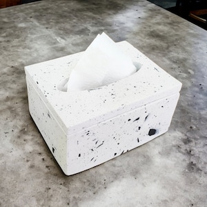 Porta tovaglioli in cemento terrazzo, mini scatola per fazzoletti, porta fazzoletti in cemento, contenitore per stanza e bagno, contenitore per tovaglioli bianco e nero