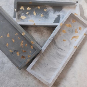 Gold Foil Concrete Tray: Rectangular Trinket Dish, Key Holder