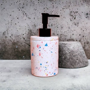 Terrazzo Liquid Soap Dispenser with Pump, Colorful Energetic Bath Accessory Modern, Lotion Bottle of Concrete, Handmade Bath Sink Soap Dish