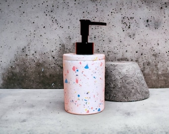 Terrazzo Liquid Soap Dispenser with Pump, Colorful Energetic Bath Accessory Modern, Lotion Bottle of Concrete, Handmade Bath Sink Soap Dish