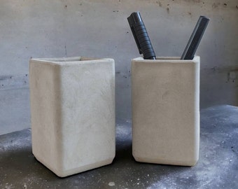 Concrete Pen Holder and Tooth Brush Holder, Nature Beton Flower Pottery, Office Supplies, Minimal Handmade Home Decor, Cement Bathroom Pot