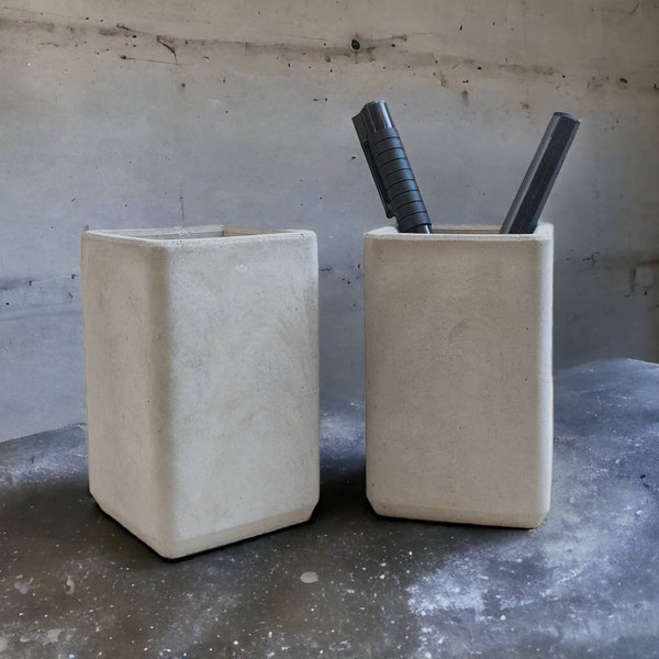 Concrete Pen Holder and Tooth Brush Holder, Nature Beton Flower Pottery, Office Supplies, Minimal Handmade Home Decor, Cement Bathroom Pot