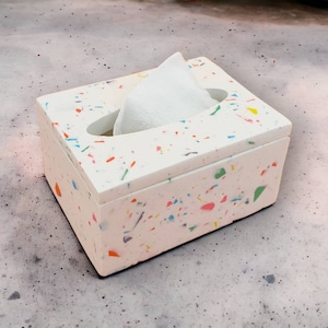 Porta tovaglioli in terrazzo colorato, mini scatola rettangolare per fazzoletti, cucina in cemento bianco, spazio per riporre stanza e bagno, barattolo per tovaglioli energico, regalo per la casa