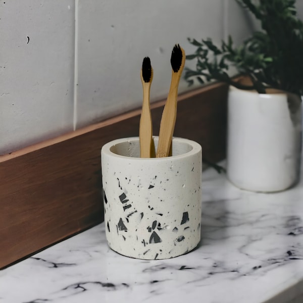 Black and White Terrazzo Electric Toothbrush and Pen Holder, Concrete Spoon Container, Minimalist Bathroom, Kitchen and Home Accessory