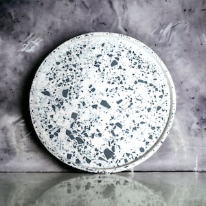 White Terrazzo Round Tray, Unique Home Accessory, Jewelry and Trinket Tray, Serving Organizer Dish, Key Holder, Decorative Tray, Flat Tray