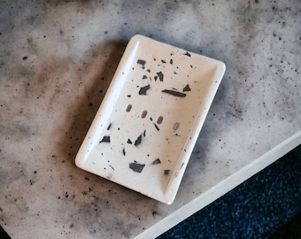 Portasapone in cemento terrazzo: vassoio da bagno minimalista