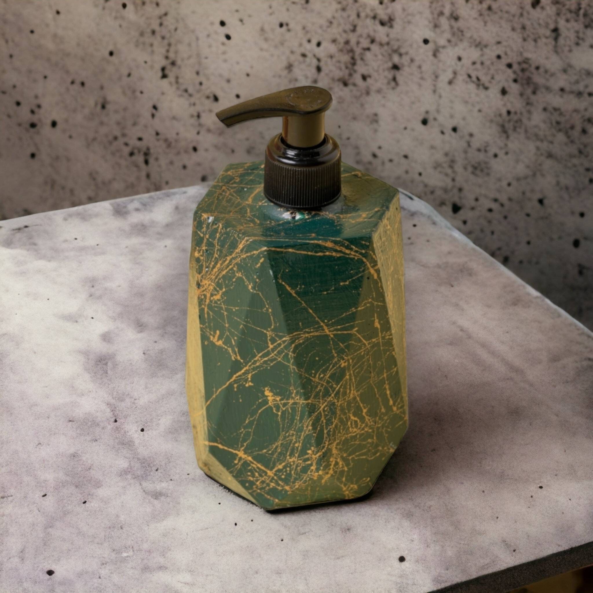 Dark Green Liquid Soap Dispenser Set, Concrete Emerald Green Bathroom ...