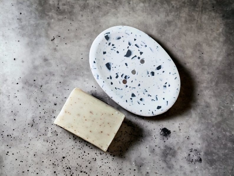 Terrazzo Bathroom Accessory Set Modern Black and White Bath Etsy