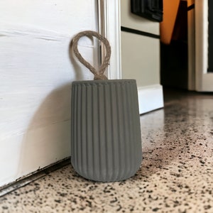 Concrete Ribbed Door Stopper for Front Door, Door Stop for Decorative, Concrete Weighted Door Accessory, Custom Gray Door Stopper