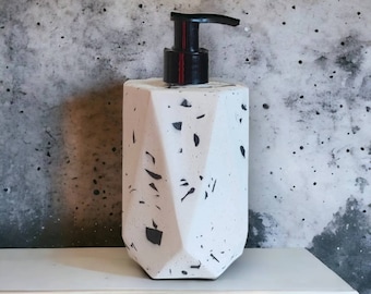 Terrazzo Liquid Soap Dispenser with Pump, Stylish White Bathroom Accessory, Sink Lotion Bottle Modern, Minimalist Soap Dispenser, Home Gift