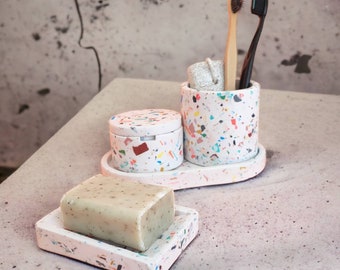 Handcrafted Terrazzo Bathroom Accessory Set: Concrete Organizer