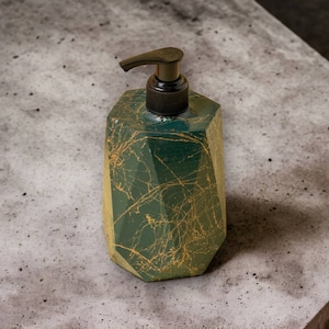 Green Marble Hand Soap Dispenser, Luxury Gold Bath Accessories, Concrete Bath Counter Lotion Bottle with Pump, Durable Toiletries