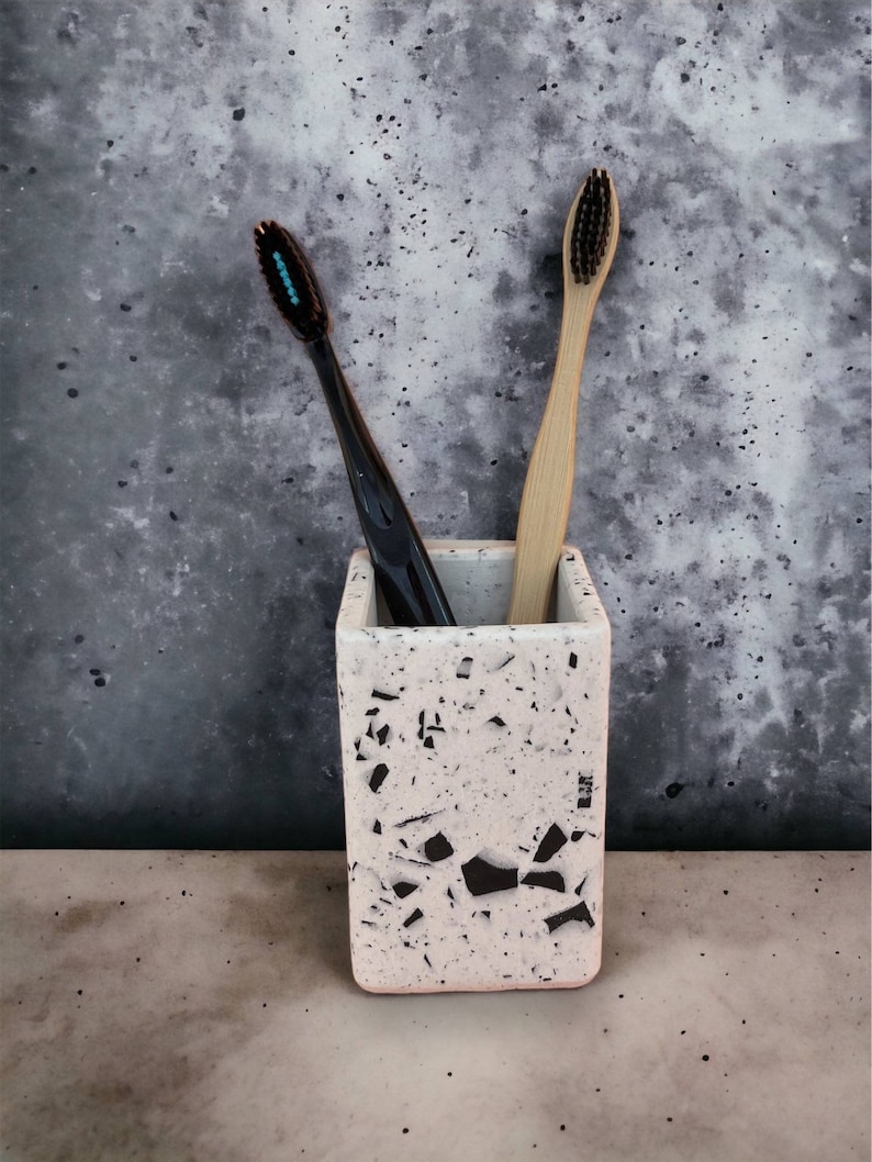 Terrazzo Bathroom Accessory Set Black and White Soap Etsy
