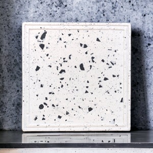 Square Terrazzo Tray, Black and White Large Decorative Tray, Candle, Jewelry and Trinket Coaster, Home Catchall Tray